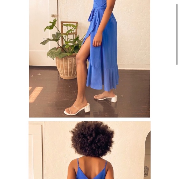 Lulu’s Manhattan Moment Blue Ruffled Midi Wrap Dress - Picture 5 of 7